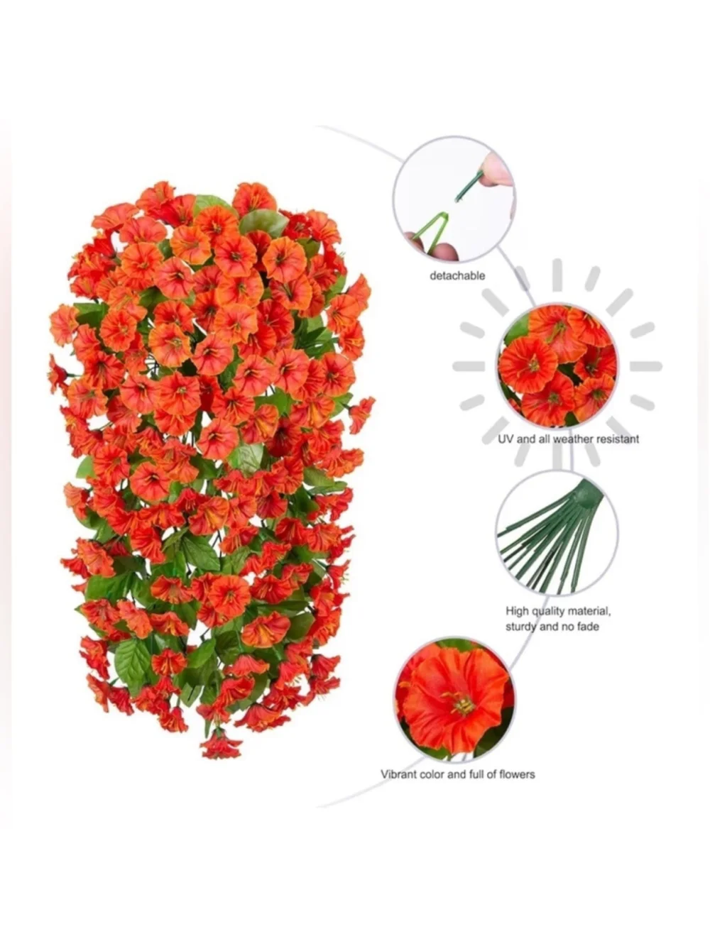 NEW 2PC Silk Faux Orange Morning Glory Hanging Floral Outdoor Trailing UV Resist